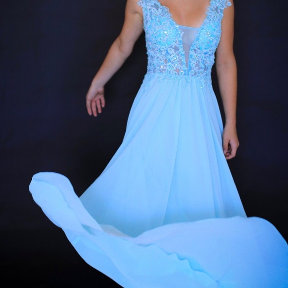 Light blue sequin silk Prom dress - Picture 1 of 4